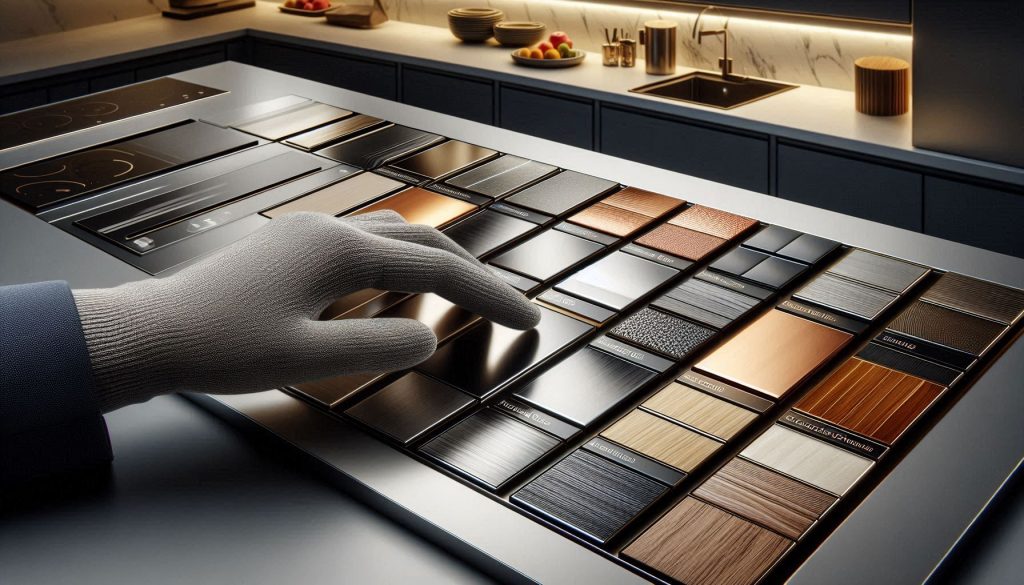 Identifying different materials and finishes used on high end kitchen appliances.