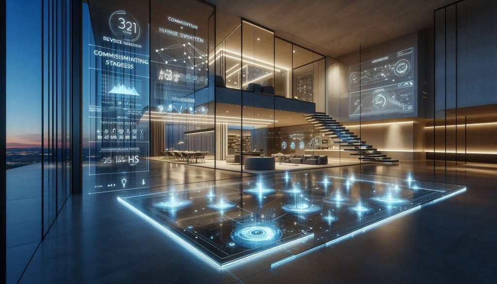 Luxury smart home dashboard visualizing Matter commissioning, monitoring, and long-term device management.