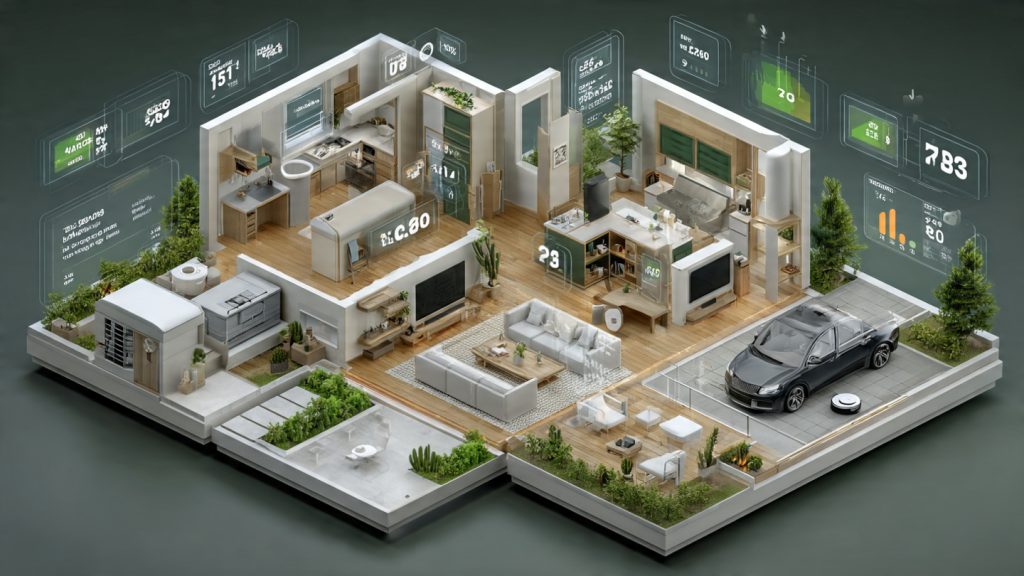 Infographic showing costs, savings, and subscriptions for agentic smart home devices including thermostats, vacuums, and lighting