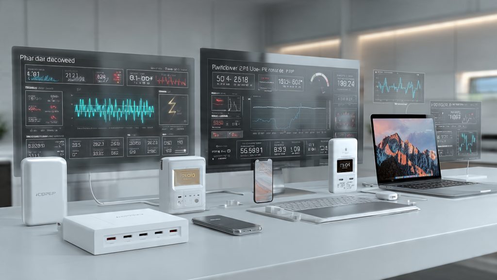 Testing voltage accuracy and USB-C power delivery safety on a countertop charging hub
