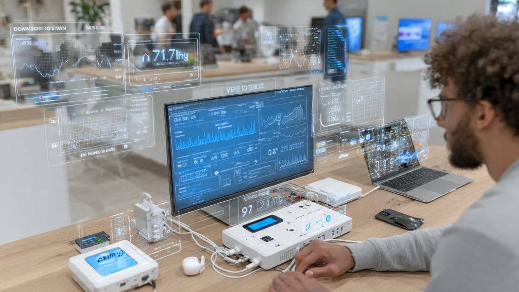 Laboratory testing of a countertop charging hub with real devices and power measurement tools
