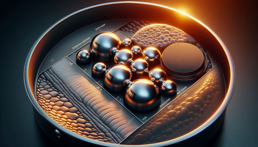 close-up comparison of matte and glossy enamel microstructure on cast iron and steel cookware