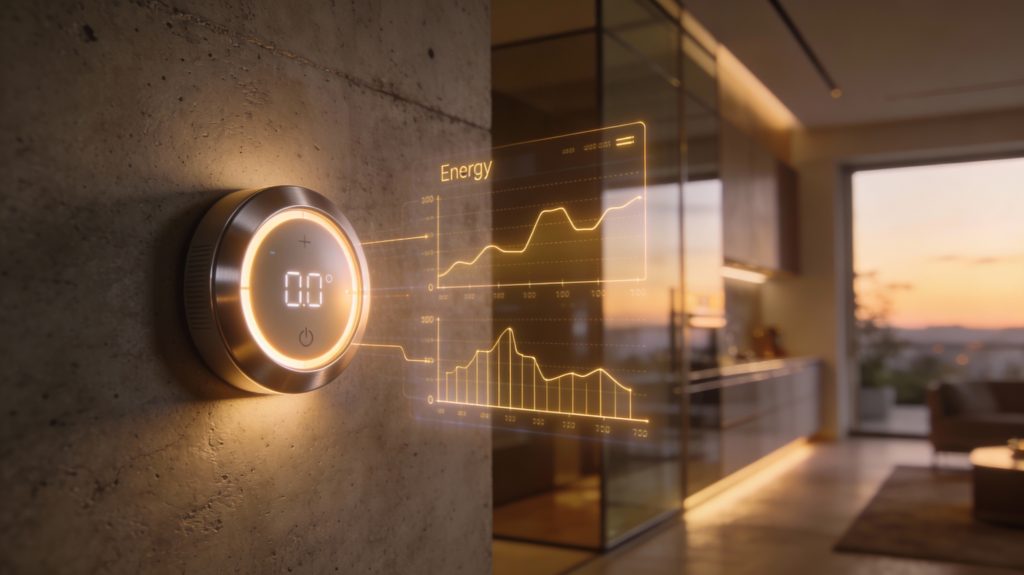 luxury smart home interior visualizing realistic energy savings beyond laboratory estimates