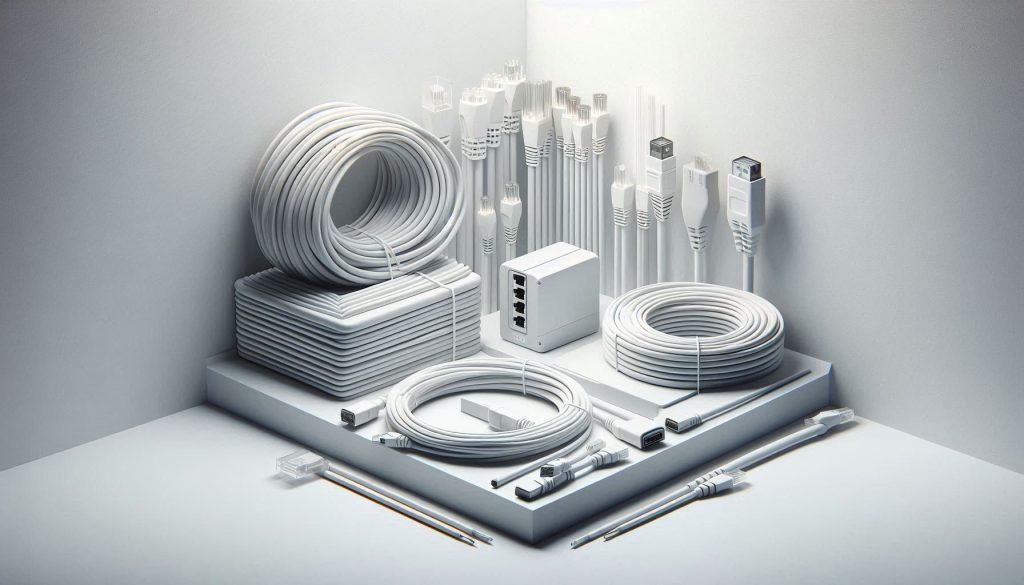 Comparison of Ethernet, HDMI, and fiber cables showing braided and flat designs on a white background.