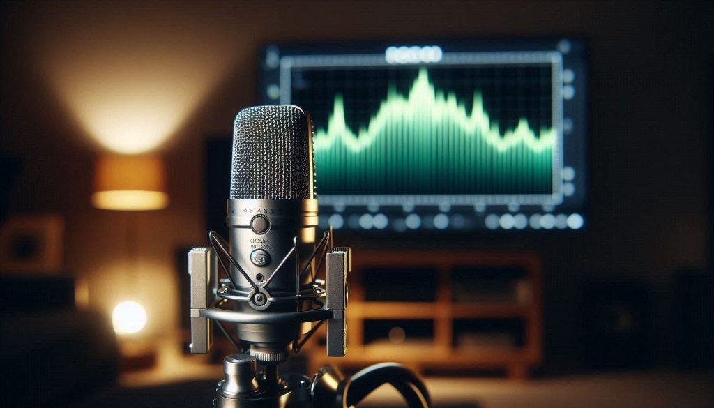 Close-up of a home theater calibration microphone measuring audio frequency response