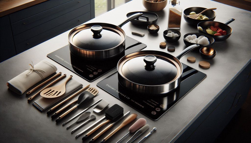 Two sets of induction cookware illustrating long-term care, maintenance routines, and practical use in a kitchen setting.