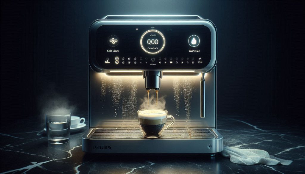 Philips LatteGo Smart espresso machine showing descaling warning indicators and performance changes.