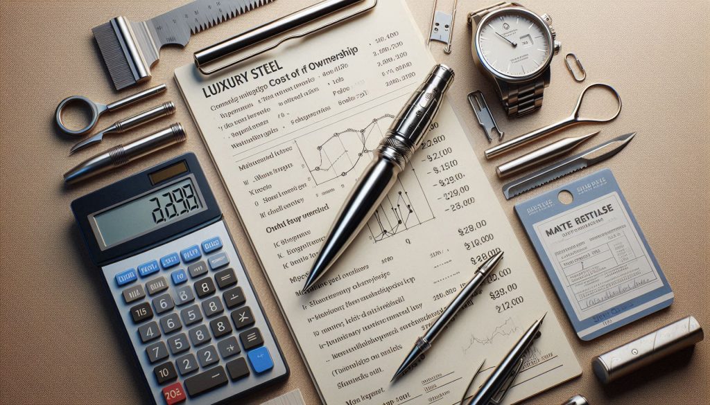hyper-realistic luxury steel cost of ownership calculation with maintenance and resale analysis.