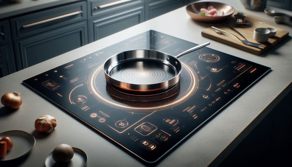 luxury smart pan on induction cooktop illustrating buying guide features like sensors and even heating