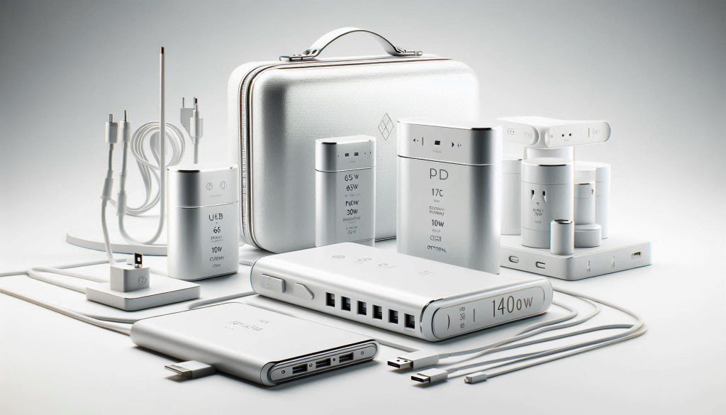 White luxury power banks with multiple USB‑C PD ports, high-wattage output, and pass-through support for executive travel.