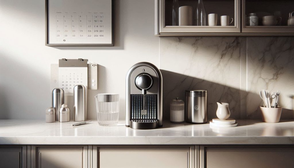 Nespresso Vertuo Next set up with filtered water and maintenance planning elements to prevent future scaling