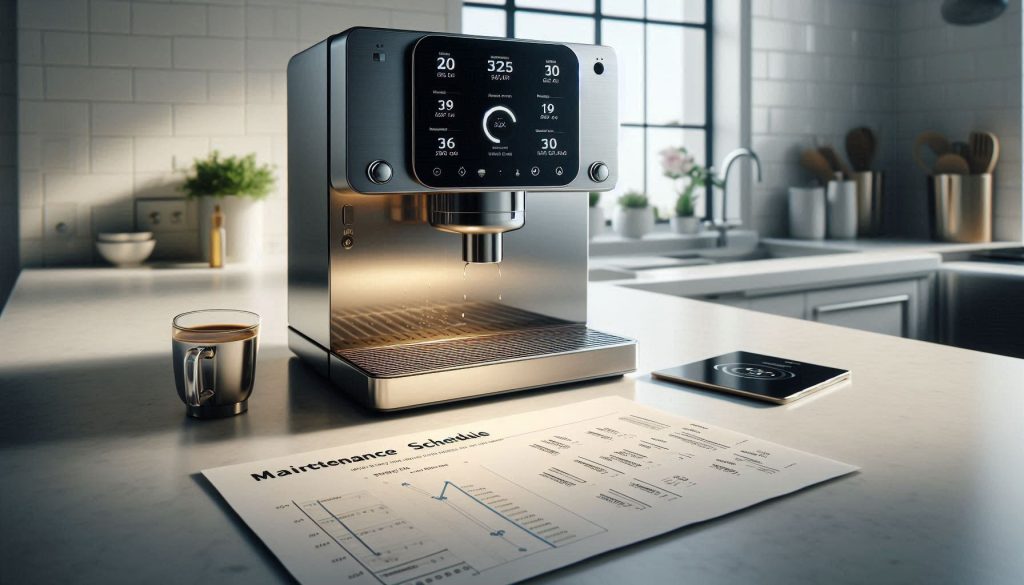 Smart coffee machine with maintenance schedule and performance monitoring setup