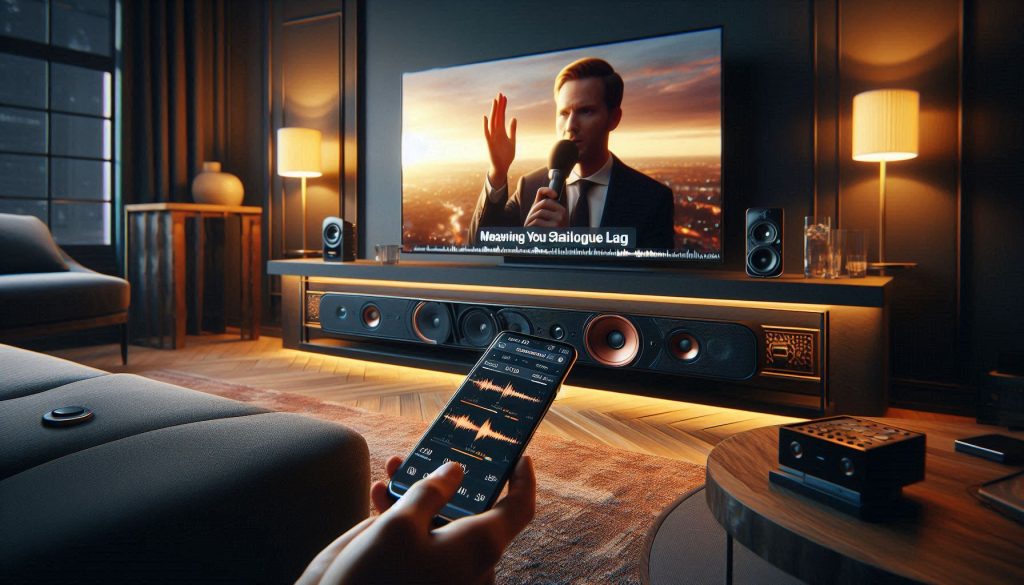 user measuring soundbar dialogue lag using smartphone video and waveform comparison