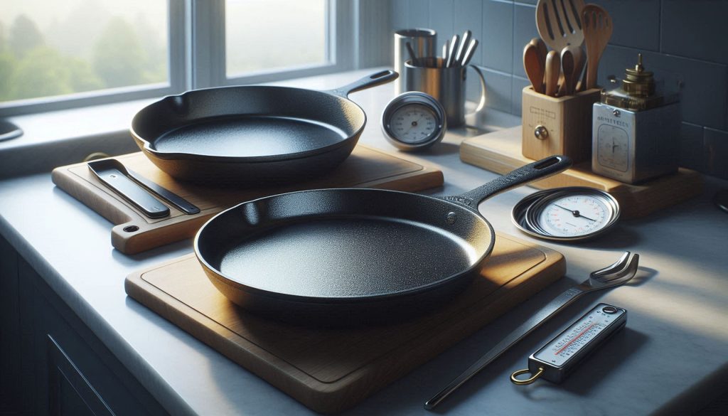 side-by-side comparison of polished cast-iron pans for performance and maintenance