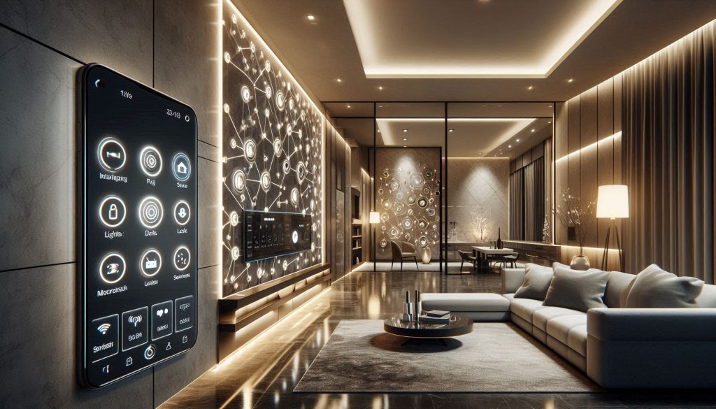 Luxury smart home scene illustrating Matter’s practical benefits: faster setup, consistent control, low latency, and reliable local operation.
