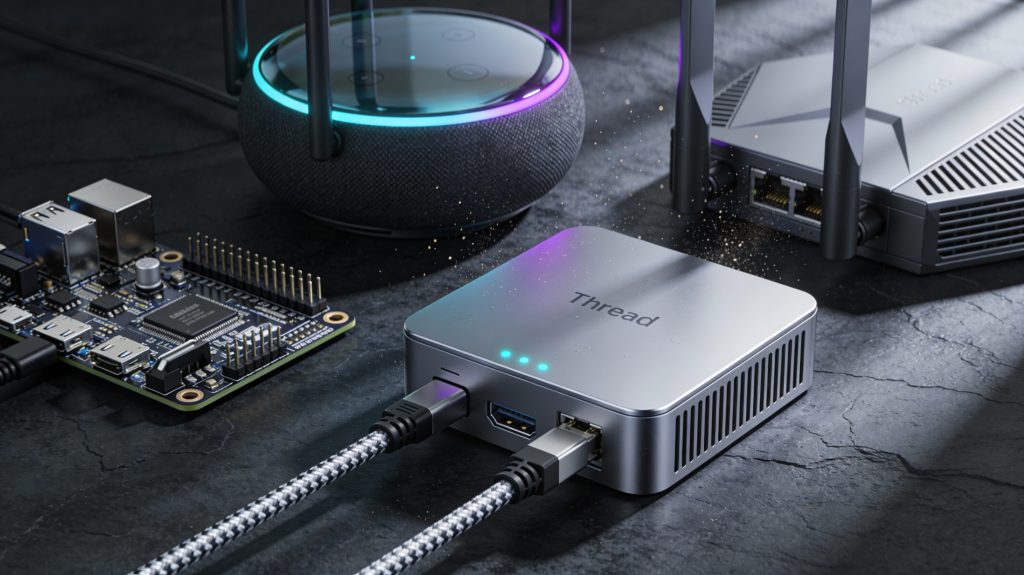 Luxury smart home hub hardware options displayed in an elegant, high-end setup.