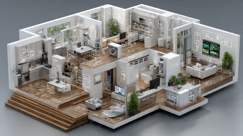 Selecting a central smart home platform with white hubs and devices showing multi-protocol connectivity and cloud/local control