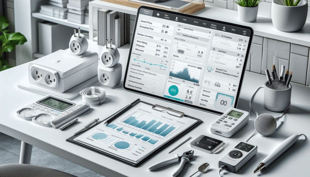 Planning smart plug automations with white devices, power profiles, and measurement baselines on a dashboard