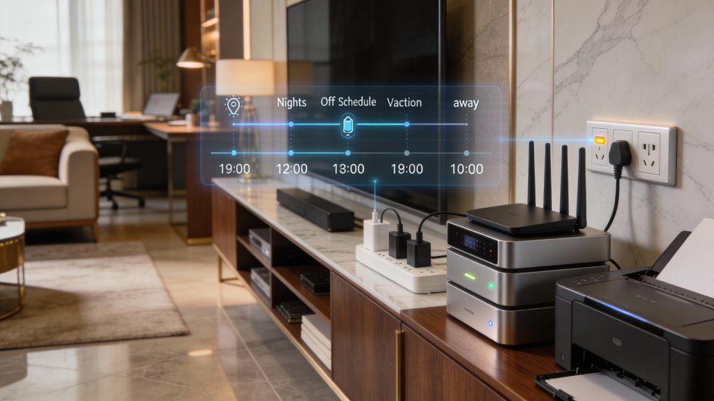 luxury smart home using smart plugs to automate schedules, geofencing, motion control, and staggered power management