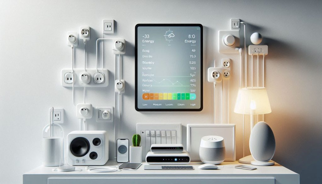 White smart plugs measuring standby power and energy waste from common household devices