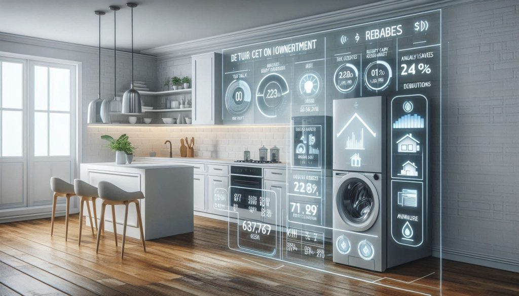 Smart appliance return on investment visualization showing costs rebates and energy savings.