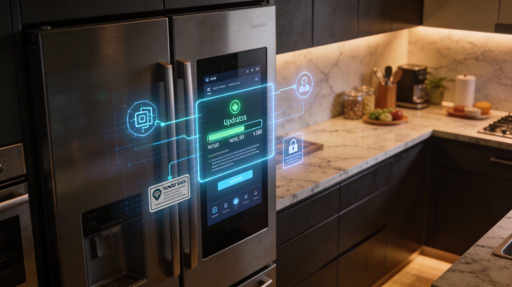 luxury smart fridge with firmware and app updates showing secure patching workflow