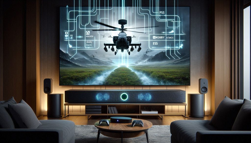 sonos arc soundbar gaming setup with ps5 and xbox, showing dolby atmos height effects and optional subwoofer