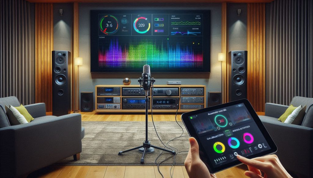 Home theater sound calibration using a measurement microphone and room correction software