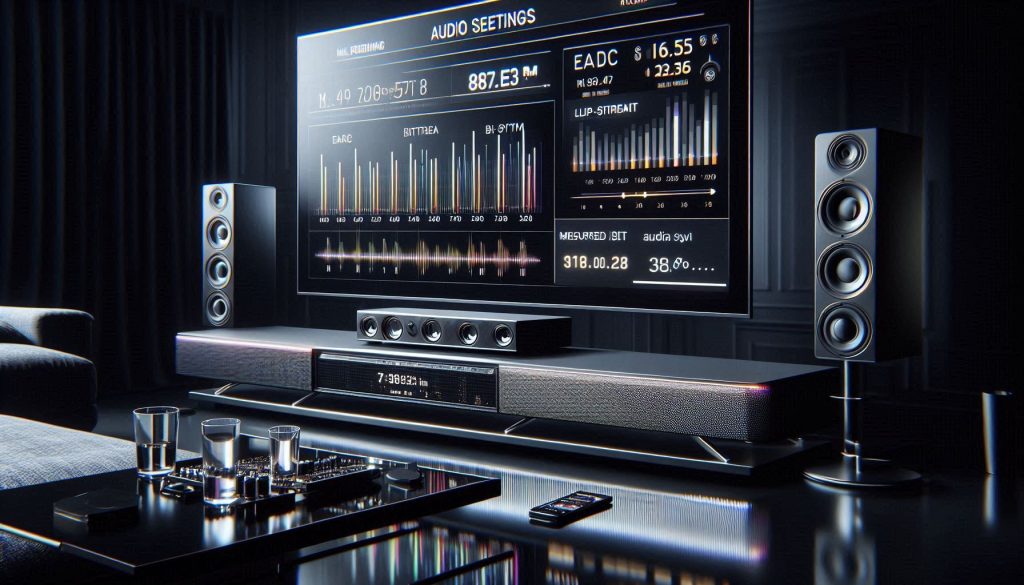 home theater setup showing soundbar dialogue lag troubleshooting with eARC, bitstream, and latency measurement