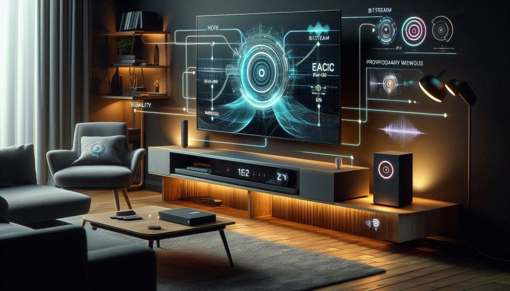 modern living room showing wired and wireless soundbar setup with hdmi earc, wi-fi connectivity, and reliability indicators