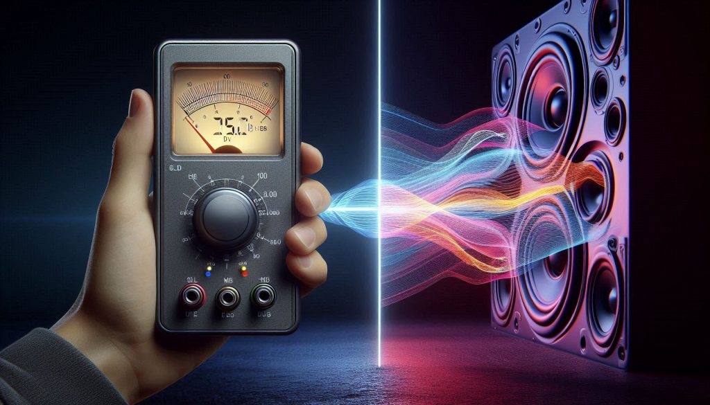 SPL meter and synchronized sound waves illustrating time alignment in a 5.1 home theater
