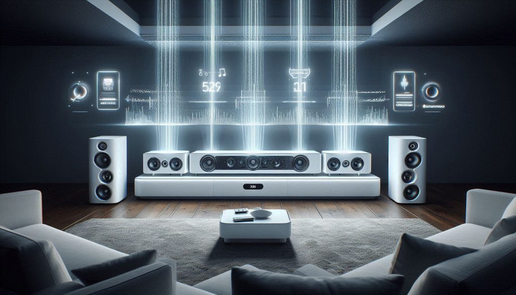 White affordable Dolby Atmos soundbars with visible up-firing drivers and wireless subwoofers displayed in a modern living room, highlighting value-focused home theater audio performance.
