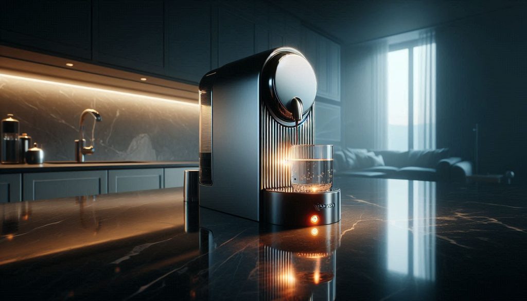 Nespresso Vertuo Next with orange light on during troubleshooting in a luxury kitchen setting.