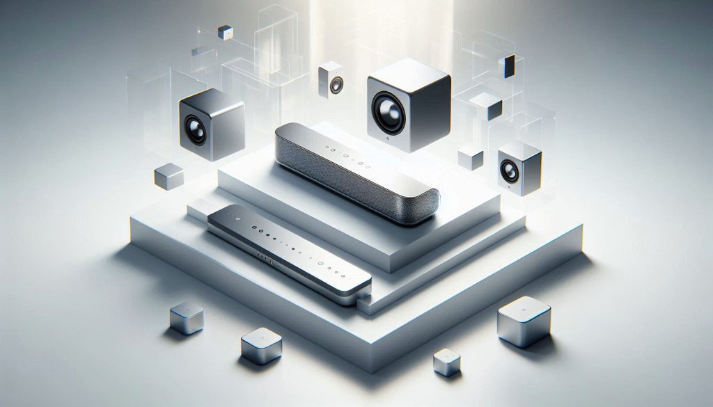 Wireless surround sound system showing modular upgrade path from soundbar to full 5.1 setup